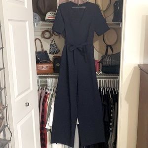 Banana Republic Blue Belted V-Neck Jumpsuit